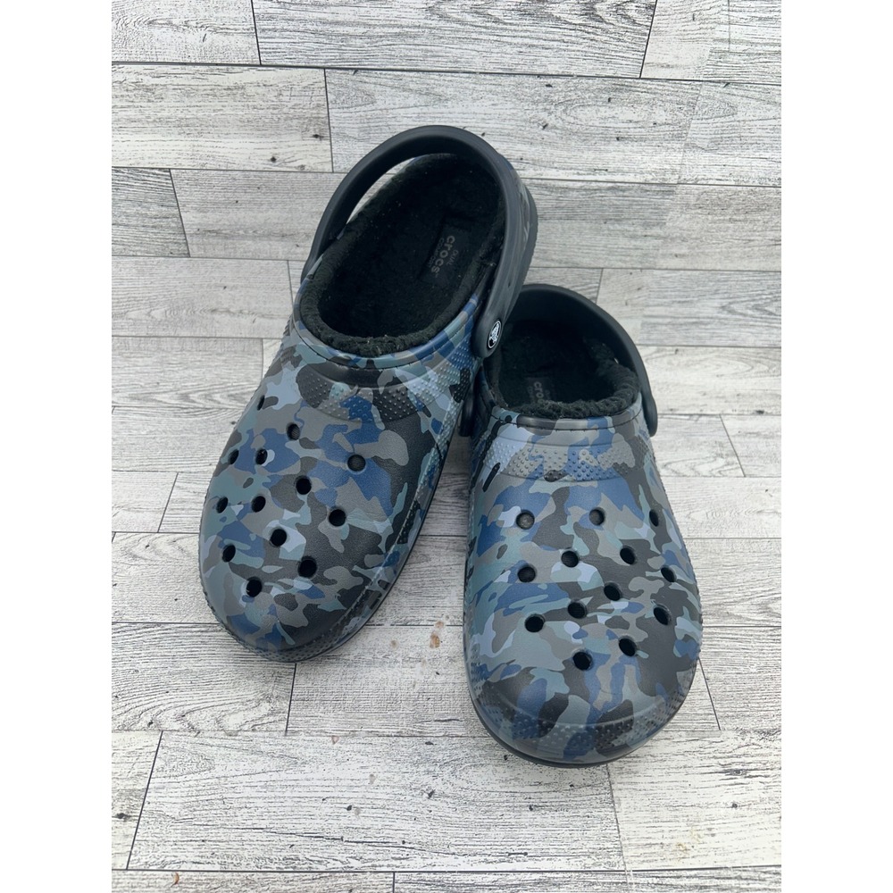 Crocs Classic Lined Clog Blue Grey Camo Faux Fur Mens 8 Womens 10 205324